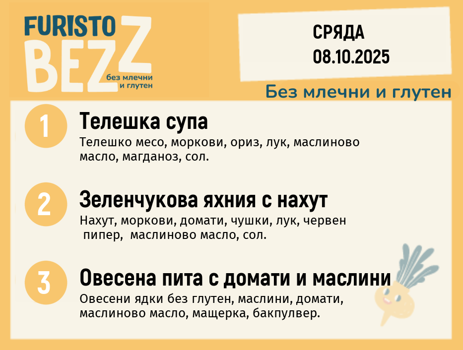 Меню без млечни и глутен 08.10  200гр.