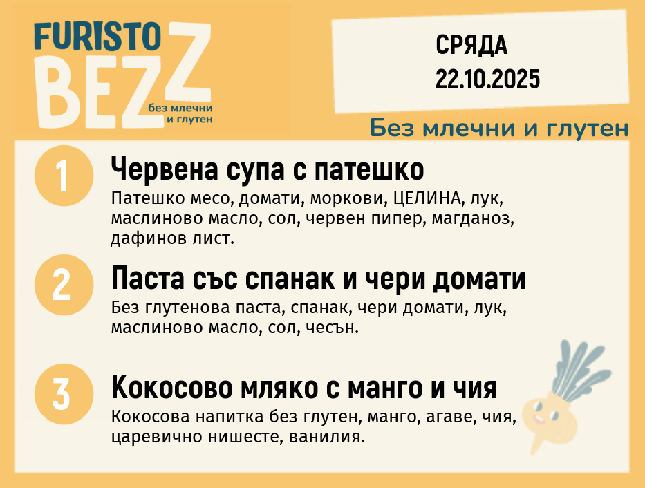 Меню без млечни и глутен 22.10 200гр.