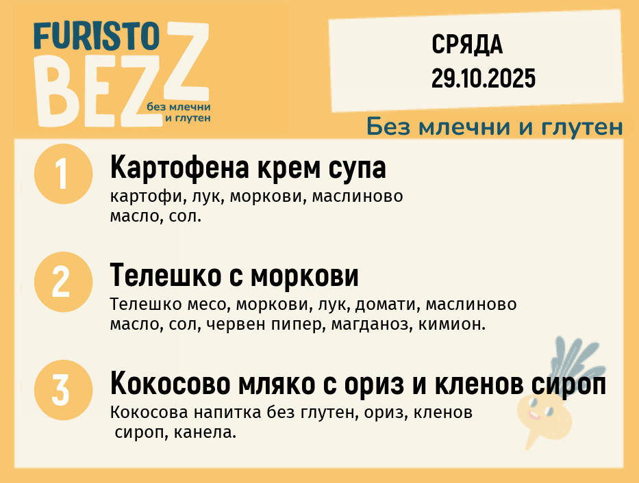 Меню без млечни и глутен  29.10  200гр. 