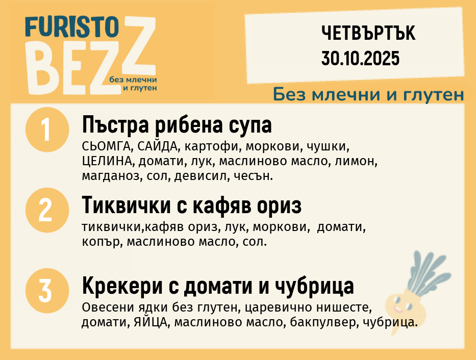 Меню без млечни и глутен  30.10 200гр.