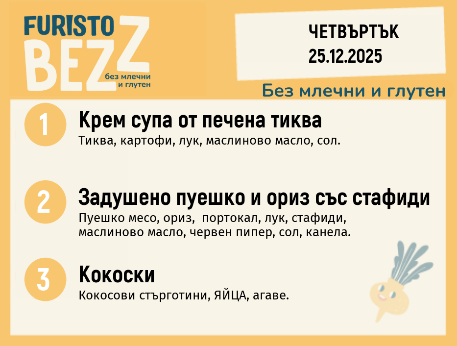 Меню без млечни и глутен 25.12 200гр.