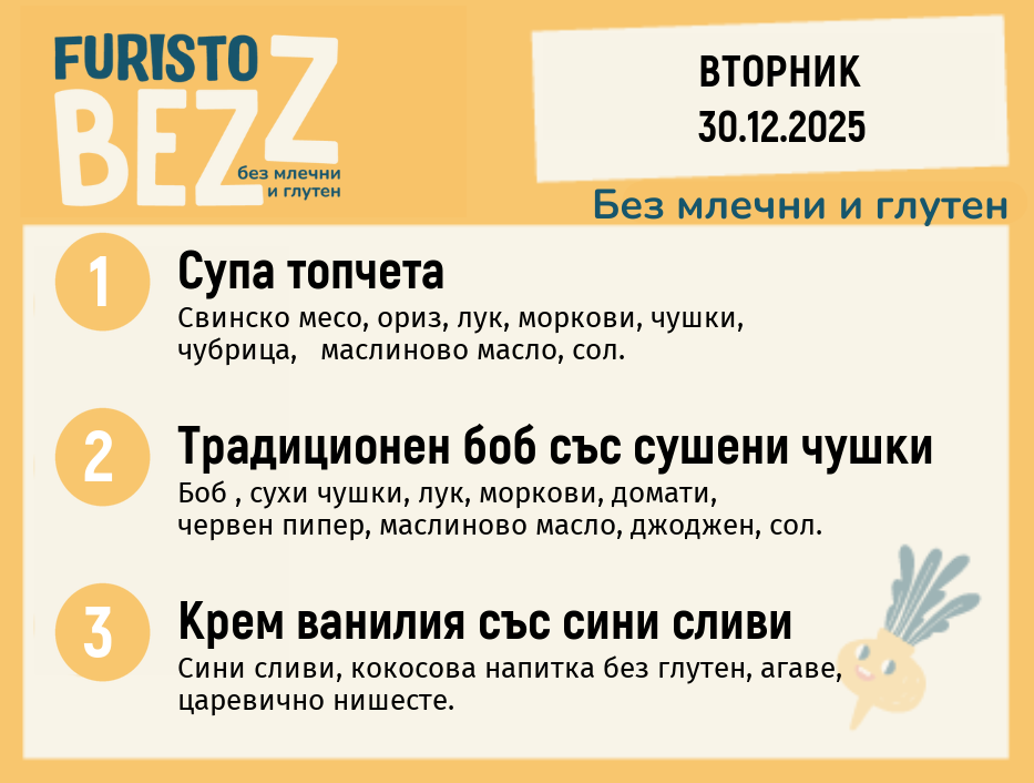 Меню без млечни и глутен 30.12 200гр.