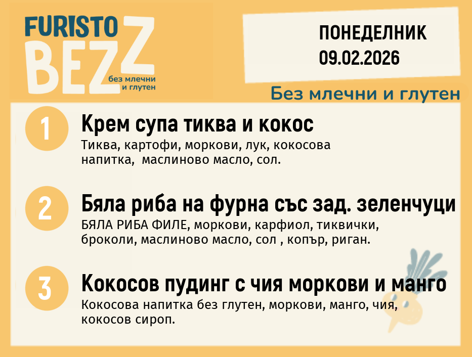 Меню без млечни и глутен 09.02 200гр.
