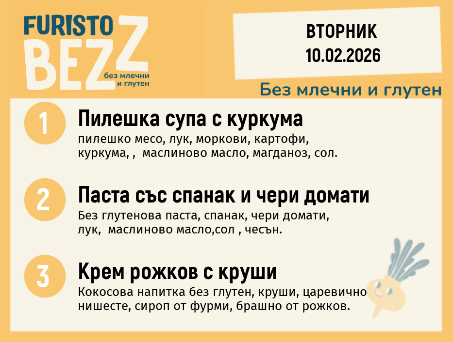 Меню без млечни и глутен 10.02 200гр.