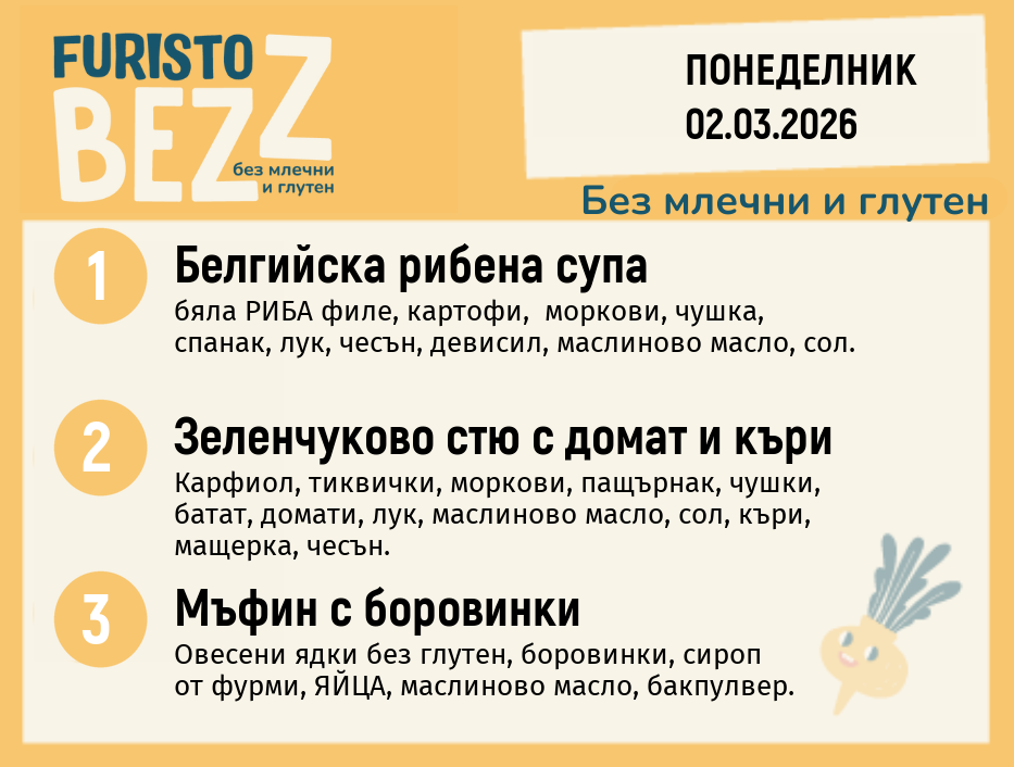 Меню без млечни и глутен 02.03  200гр. 