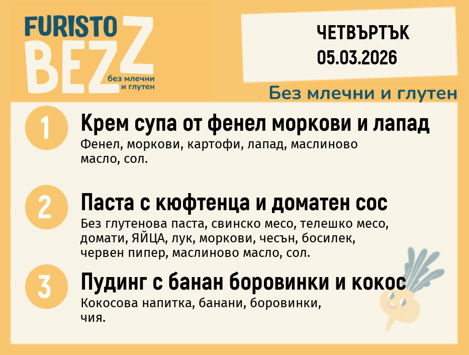 Меню без млечни и глутен 05.03 200гр. 