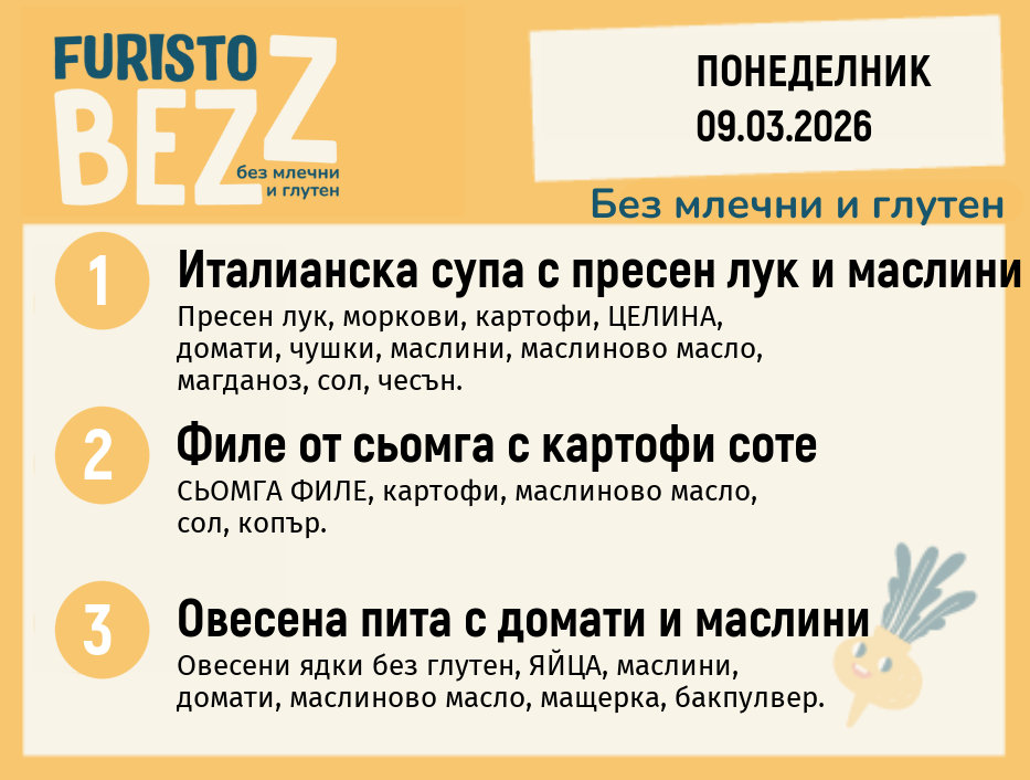 Меню без млечни и глутен 09.03 200гр.
