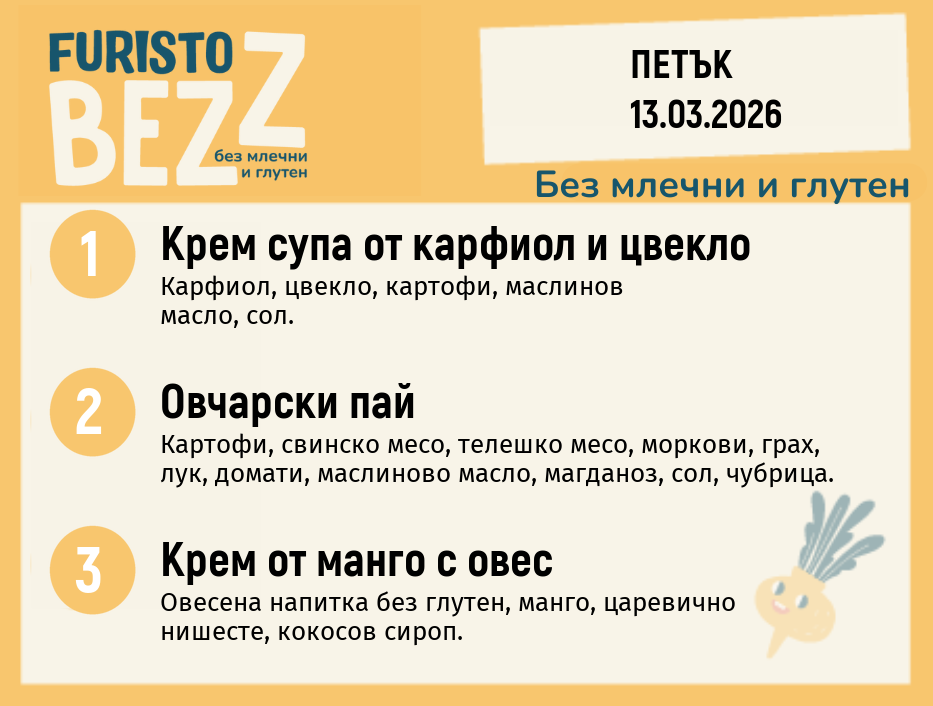 Меню без млечни и глутен 13.03 200гр. 