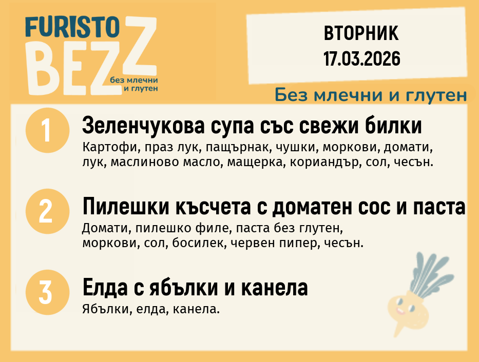 Меню без млечни и глутен 17.03 200гр. 