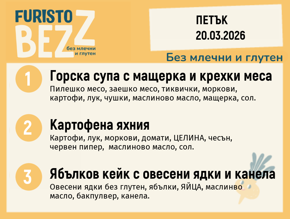 Меню без млечни и глутен 20.03  200гр. 