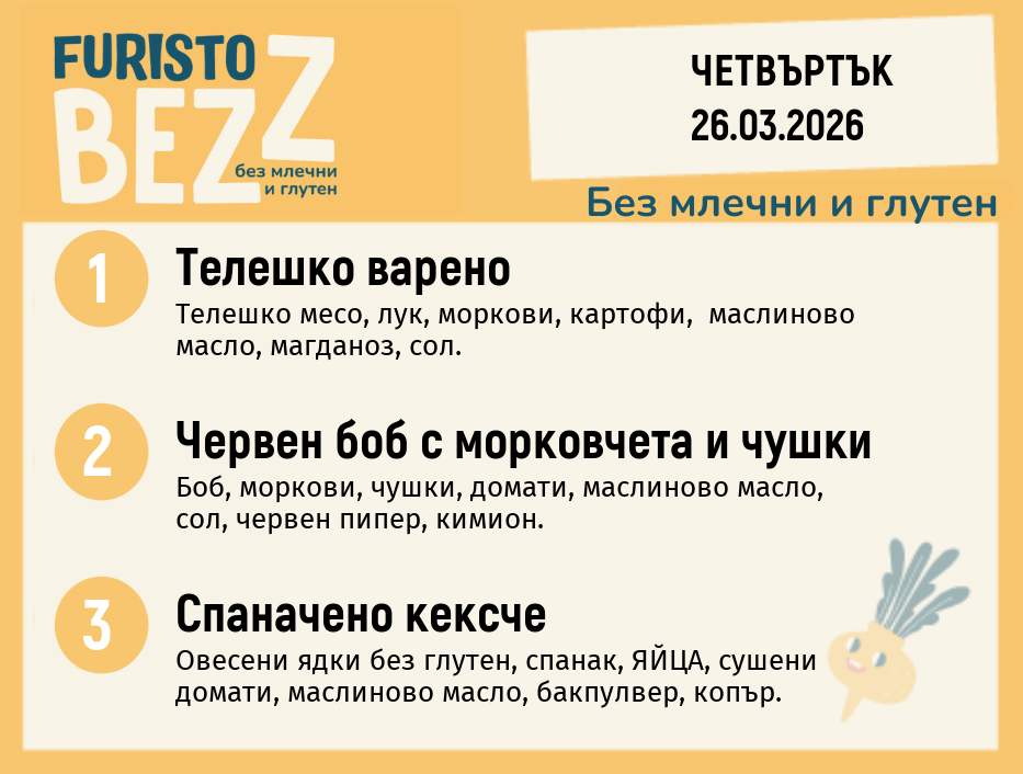 Меню без млечни и глутен 26.03 200гр. 