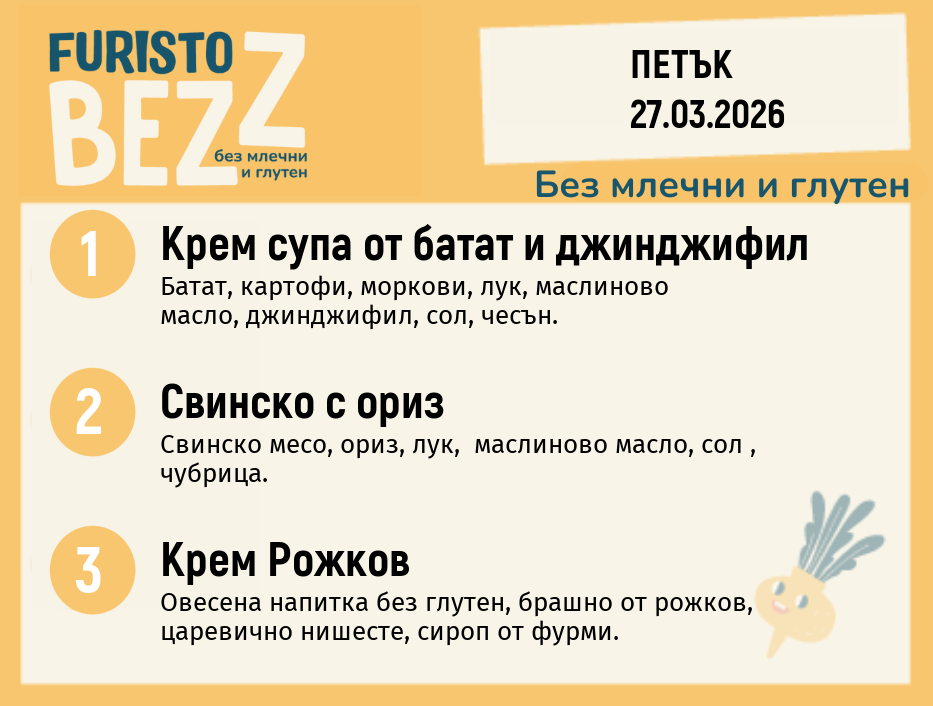 Меню без млечни и глутен 27.03 200гр. 