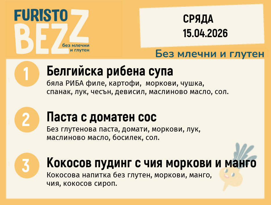 Меню без млечни и глутен 15.04  200гр. 