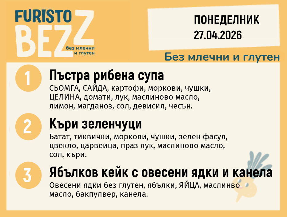 Меню без млечни и глутен 27.04 200гр. 