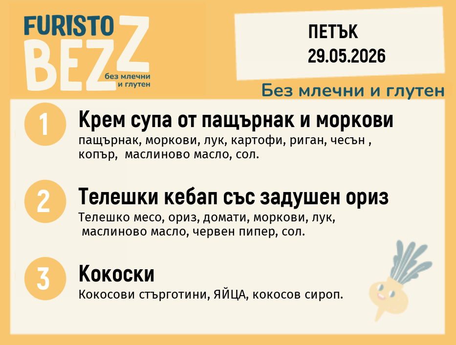 Меню без млечни и глутен 29.05  200гр. 