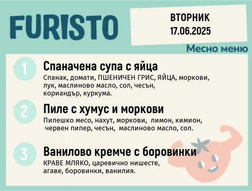 [DY.05.25.5168] Меню 17.06 месно 200гр.