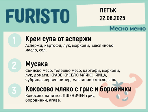 [DY.07.25.5968] Меню 22.08 месно 200гр. 