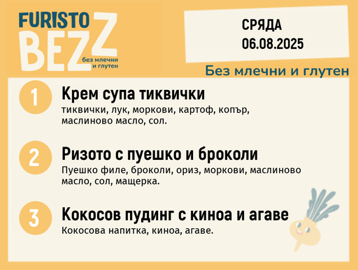 [DY.07.25.5865] Меню без млечни и глутен  06.08  200гр.