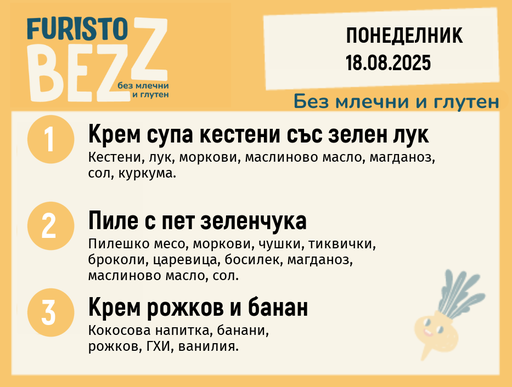 [DY.07.25.5875] Меню без млечни и глутен  18.08  200гр.