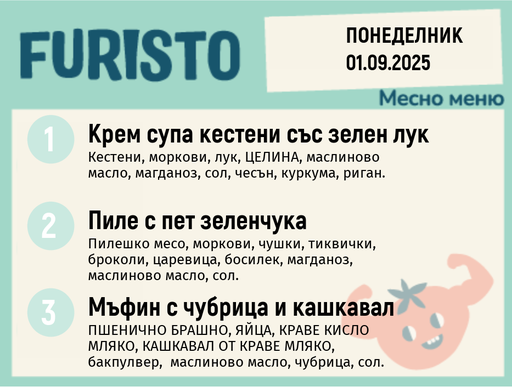 [DY.08.25.6232] Меню 01.09 месно 200гр. 