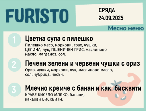 [DY.08.25.6268] Меню 24.09 месно 200гр. 
